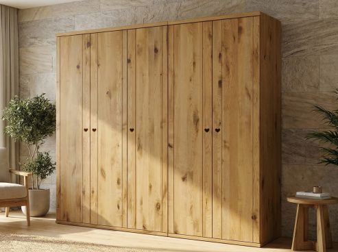 Wildeichenschrank „Egon“, 5-türig, Höhe 220 cm, Griffausführung „Heidi“