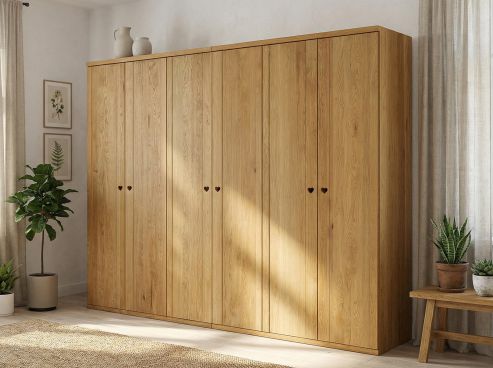 Eichenschrank „Egon“, 6-türig, Höhe 200 cm, Griffausführung „Heidi“