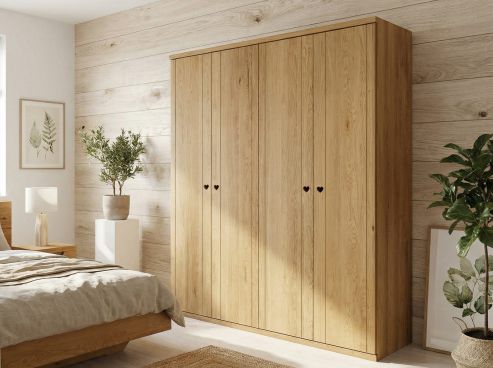 Eichenschrank „Egon“, 4-türig, Höhe 220 cm, Griffausführung „Patrizia“