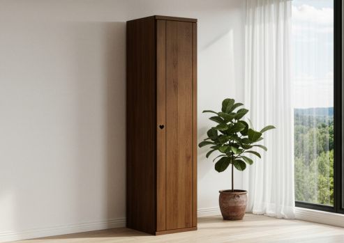 Buchenschrank Dunkel „Egon“, 1-türig, Höhe 220 cm, Griffausführung „Heidi“, Türanschlag rechts