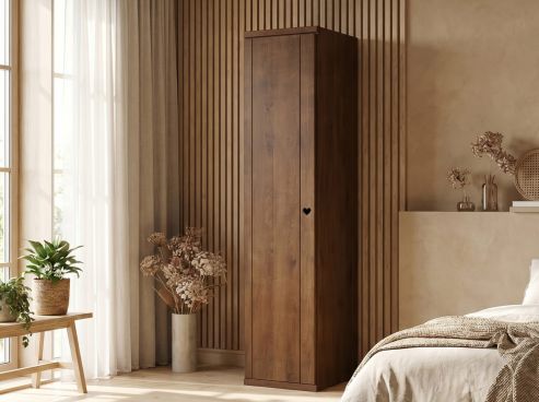 Buchenschrank Dunkel „Egon“, 1-türig, Höhe 220 cm, Griffausführung „Heidi“, Türanschlag rechts