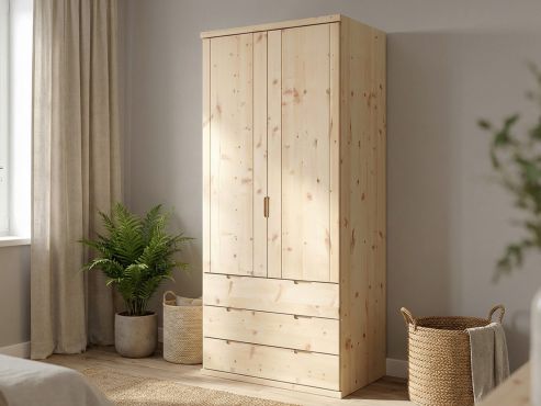 Zirbenschrank „Egon“, 2-türig, Höhe 220 cm, Griffausführung „Lukas“, Inneneinrichtung: E