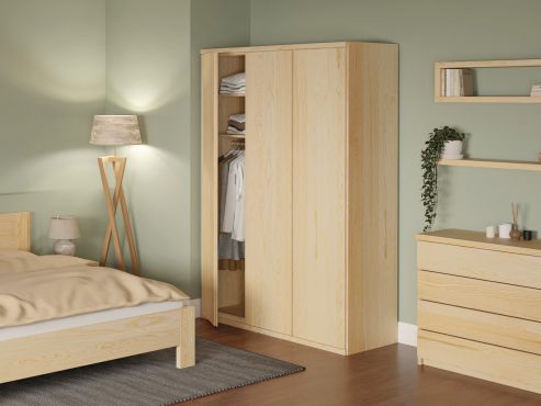 Eschenschrank „Egon“, 3-türig, Höhe 220 cm, Griffausführung „Patrizia“, Inneneinrichtung: A