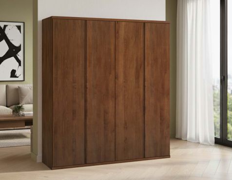 Buchenschrank Dunkel „Romana“, 4-türig, Höhe 220 cm, Griffausführung „Lukas“, Inneneinrichtung: A