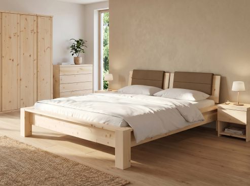 Zirbenholzbett "Hanna" mit einteiligem Kopfteil in 180 x 200 cm