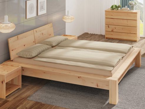 Zirbenholzbett "Hanna" mit einteiligem Kopfteil in 180 x 200 cm