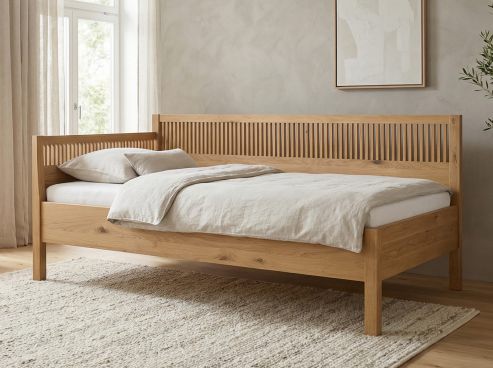 Sofabett „Julia“ aus Wildeiche Hell in den Maßen 90 x 200 cm - mit zwei Armlehnen