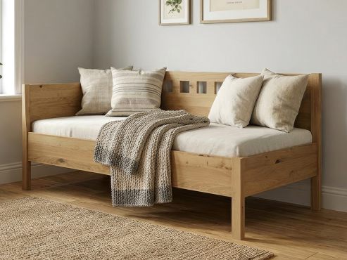 Sofabett „Katrin“ aus Wildeiche Hell in den Maßen 90 x 200 cm - mit zwei Armlehnen