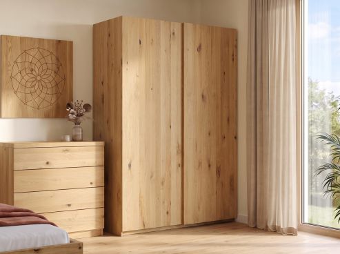 Wildeichenschrank Hell „Ludwig", 2-türig, Höhe 220 cm, Inneneinrichtung: A, Grifflos