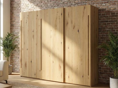 Schiebetürenschrank aus Wildeiche Hell „Ludwig“ 3-türig