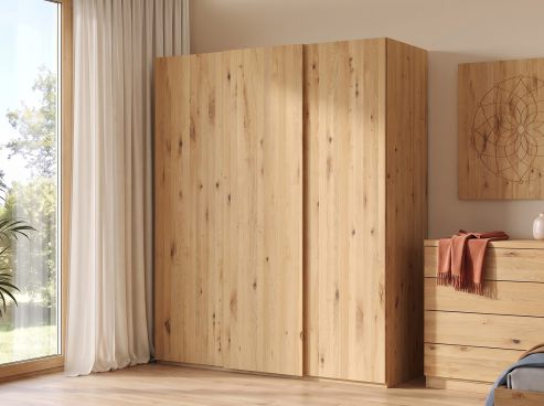 Wildeichenschrank Hell „Ludwig", 3-türig, Höhe 220 cm, Inneneinrichtung: A, Grifflos