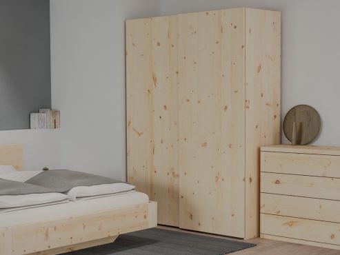 Zirbenschrank „Ludwig", 2-türig, Höhe 220 cm, Inneneinrichtung: A, Grifflos