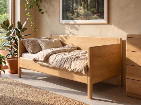 Sofabett „Marina“ aus Eiche Hell in den Maßen 90 x 200 cm - mit zwei Armlehnen
