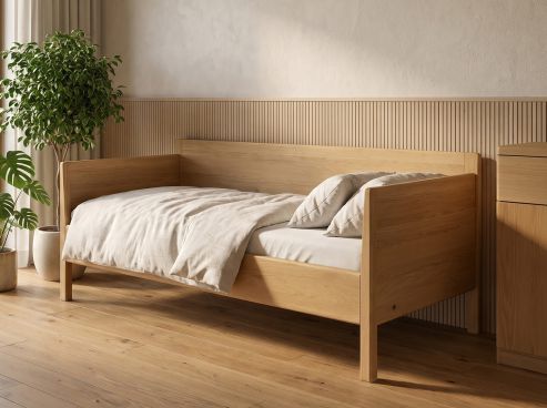 Sofabett „Marina“ aus Eiche Hell in den Maßen 90 x 200 cm - mit zwei Armlehnen