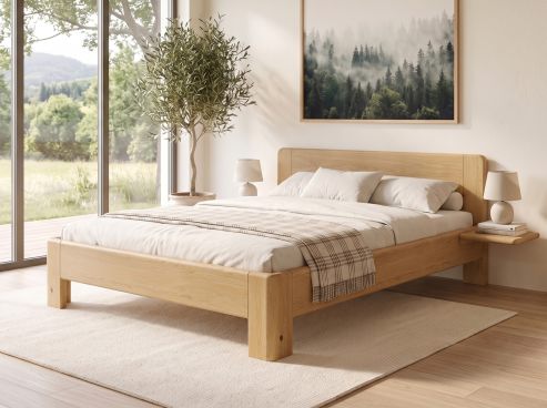 Eichenbett Hell „Niklas“ in 180 x 200 cm, mit zwei Ablagen