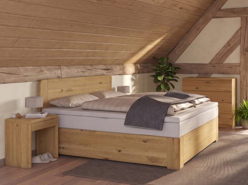 Boxspringbett „Niklas“ aus Wildeiche Hell ohne Gravur und ohne Unterbettkommode