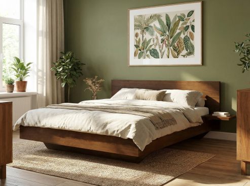Buchenbett Dunkel „Patrizia“ in 180 x 200 cm, mit zwei Ablagen