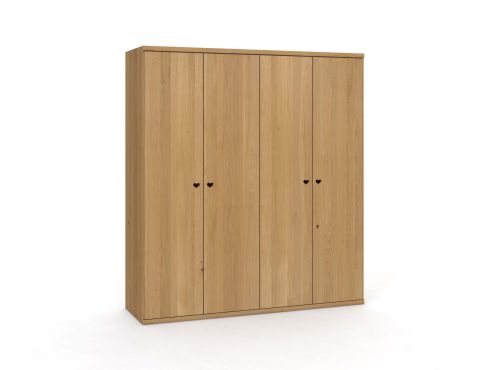 Eichenschrank Hell „Romana“, 4-türig, Höhe 220 cm, Griffausführung „Heidi“