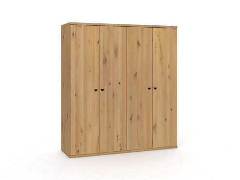 Wildeichenschrank Hell „Romana“, 4-türig, Höhe 220 cm, Griffausführung „Heidi“