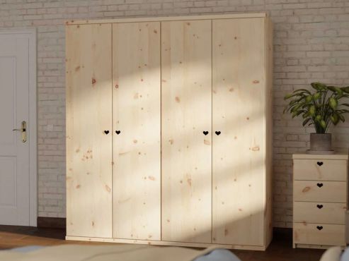 Zirbenschrank „Romana“, 4-türig, Höhe 220 cm, Griffausführung „Heidi“