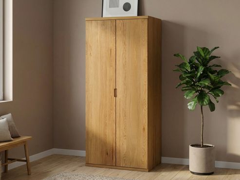 Eichenschrank „Romana“, 2-türig, Höhe 220 cm, Griffausführung „Lukas“, Inneneinrichtung: A