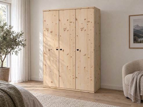 Zirbenschrank „Romana“, 3-türig, Höhe 220 cm, Griffausführung „Heidi“, Inneneinrichtung: A