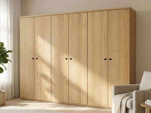 Eichenschrank „Romana“, 6-türig, Höhe 220 cm, Griffausführung „Heidi“