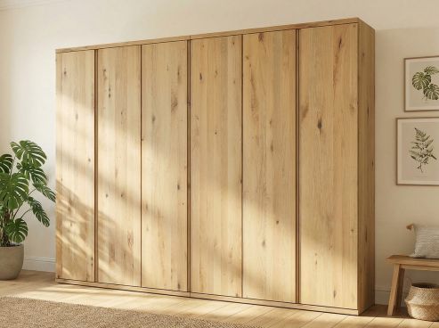 Wildeichenschrank Hell „Romana“, 6-türig, Höhe 220 cm, Griffausführung „Patrizia“