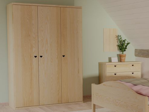 Eschenschrank „Romana“, 3-türig, Höhe 220 cm, Griffausführung „Heidi“, Inneneinrichtung: A