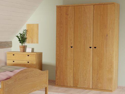 Eichenschrank „Romana“, 3-türig, Höhe 220 cm, Griffausführung „Heidi“, Inneneinrichtung: A