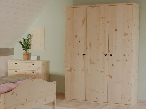 Zirbenschrank „Romana“, 3-türig, Höhe 220 cm, Griffausführung „Heidi“, Inneneinrichtung: A