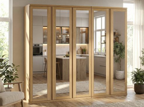 Eichenschrank Hell „Sandra“, 5-türig, Höhe 220 cm, Griffausführung „Lukas" 