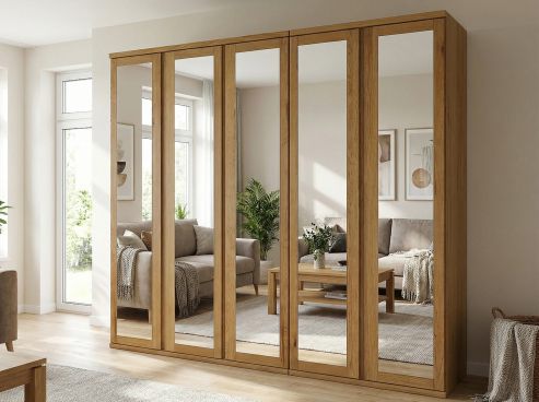 Eichenschrank „Sandra“, 5-türig, Höhe 220 cm, Griffausführung „Patrizia“