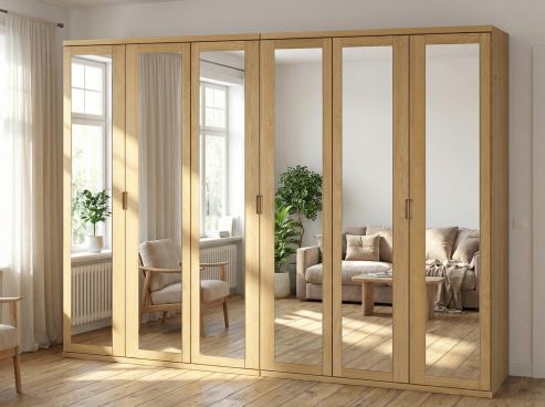 Eichenschrank Hell „Sandra“, 6-türig, Höhe 220 cm, Griffausführung „Lukas" 