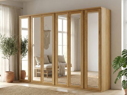 Eichenschrank „Sandra“, 6-türig, Höhe 220 cm, Griffausführung „Patrizia"