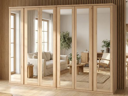 Buchenschrank „Sandra“, 6-türig, Höhe 220 cm, Griffausführung „Patrizia“