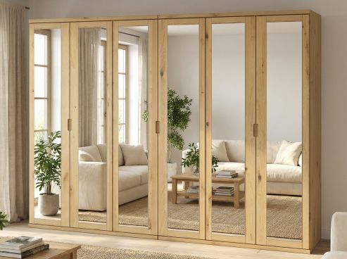 Wildeichenschrank Hell „Sandra“, 6-türig, Höhe 220 cm, Griffausführung „Lukas“