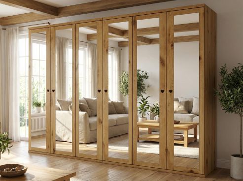 Wildeichenschrank „Sandra“, 6-türig, Höhe 220 cm, Griffausführung „Lukas"