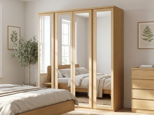 Eichenschrank Hell „Sandra“, 4-türig, Höhe 220 cm, Griffausführung „Patrizia“