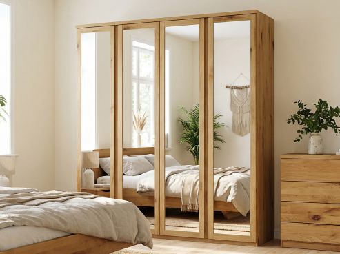 Wildeichenschrank „Sandra“, 4-türig, Höhe 220 cm, Griffausführung „Patrizia“