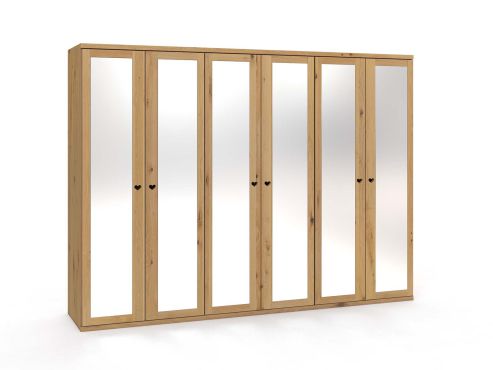 Wildeichenschrank Hell „Sandra“, 6-türig, Höhe 220 cm, Griffausführung „Heidi“