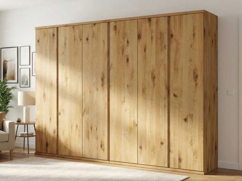 Wildeichenschrank „Valentin“, 6-türig, Höhe 220 cm, Griffausführung „Patrizia“