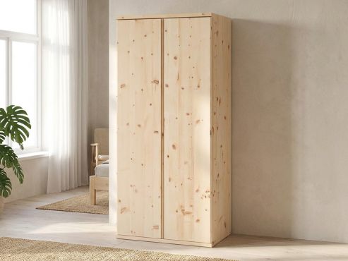 Zirbenschrank „Valentin“, 2-türig, Höhe 220 cm, Griffausführung „Patrizia“, Inneneinrichtung: A 