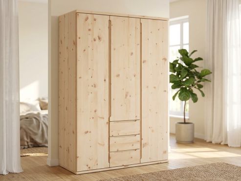 Zirbenschrank „Valentin“, 3-türig, Höhe 220 cm, Griffausführung „Lukas“, Inneneinrichtung: E