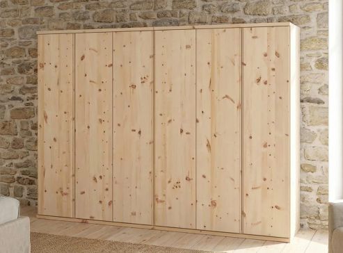 Zirbenschrank „Valentin“, 6-türig, Höhe 220 cm, Griffausführung „Patrizia“, Inneneinrichtung: A 