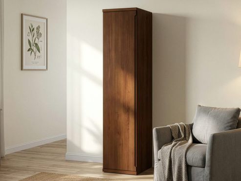 Buchenschrank Dunkel „Valentin“, 1-türig, Höhe 220 cm, Griffausführung „Lukas“, Inneneinrichtung: A, Türanschlag rechts