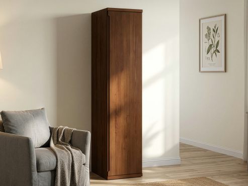 Buchenschrank Dunkel „Valentin“, 1-türig, Höhe 220 cm, Griffausführung „Lukas“, Inneneinrichtung: A, Türanschlag rechts