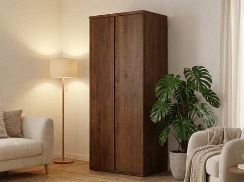 Buchenschrank Dunkel „Valentin“, 2-türig, Höhe 220 cm, Griffausführung „Lukas“, Inneneinrichtung: A 