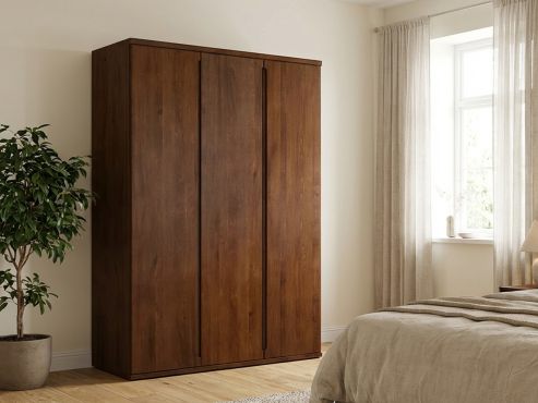 Buchenschrank Dunkel „Valentin“, 3-türig, Höhe 220 cm, Griffausführung „Lukas“, Inneneinrichtung: A