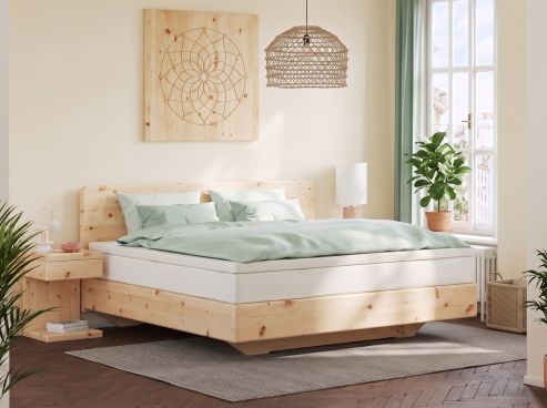 Zirbenholzbett „Valentina" Boxspring in 180 x 200 cm mit geradem Kopfteil